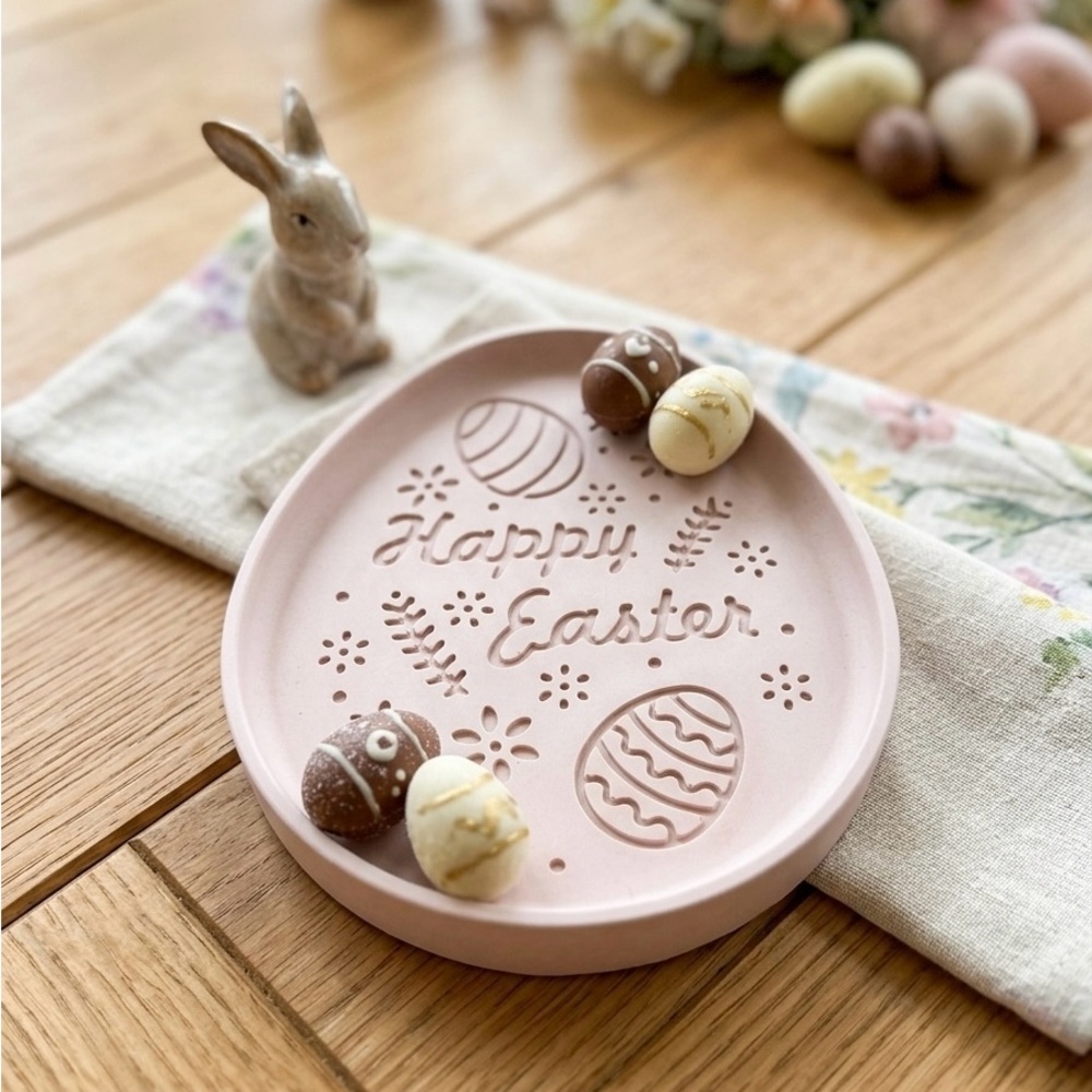 Pastel Pink 'Happy Easter' Jesmonite Decorative Oval Tray